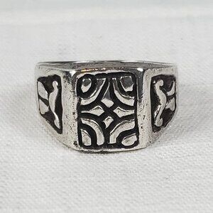 Large Silver 925 Mexico Design Stamped Ring Sz 26mm US 12